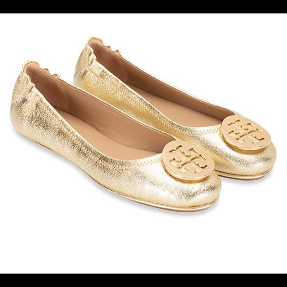 Tory Burch Minnie Travel Ballet Flats Spark Gold - Picture 1 of 9